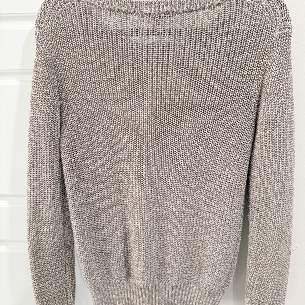Uniqlo Open Knit Sweater Greige Cotton Blend Crew Pullover Minimalist Layerable - Picture 5 of 5